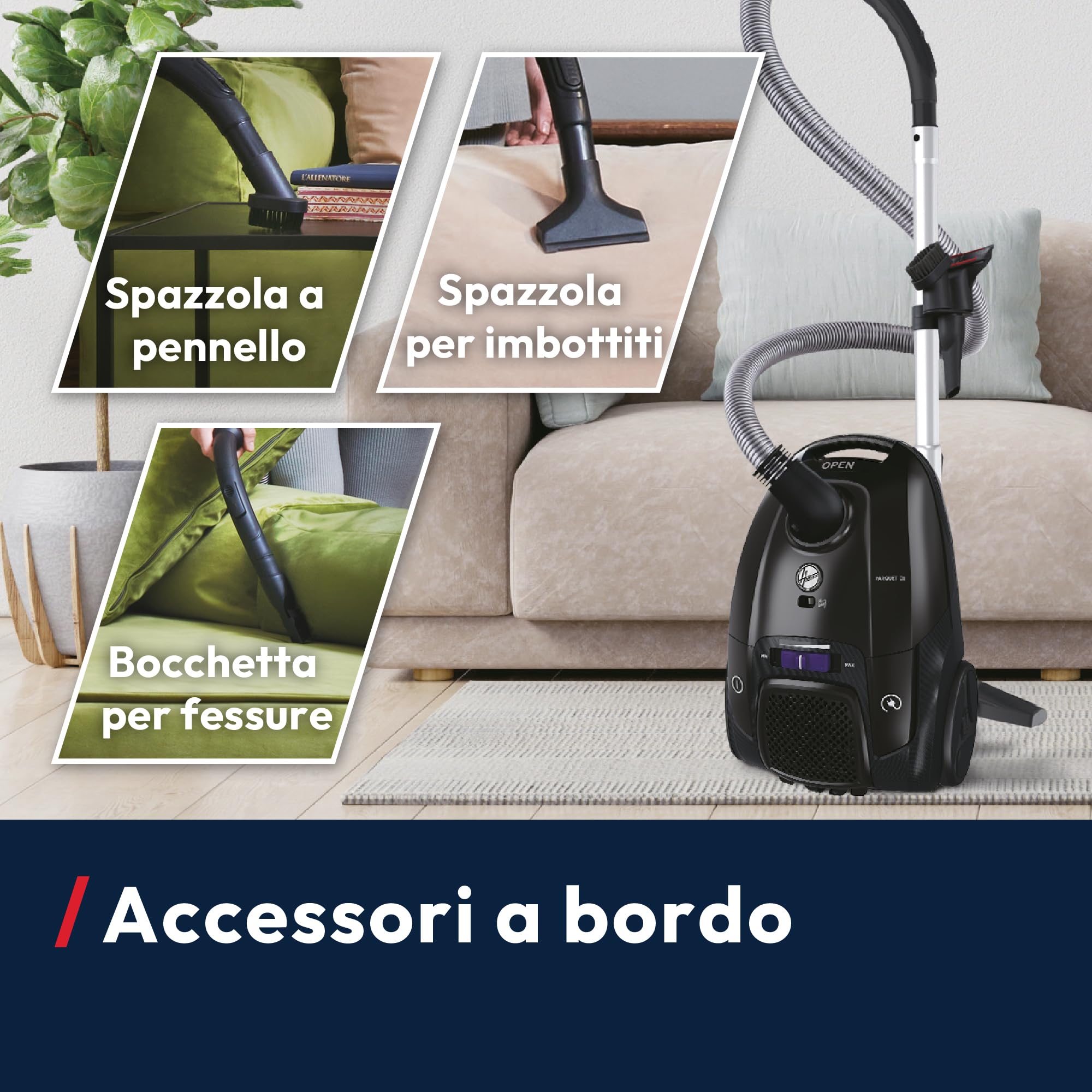 Hoover Aspirapolvere a traino con sacco Telios – Compatto, Silenzioso 69 dBA, Capacità sacco 3,5L, Leggero e con filo, Spazzola Parquet, Raggio d’azione 9,6 m, Filtro polvere EPA12 [TXLZ72HM]