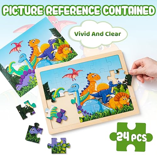 Miniatura 7 de Rompecabezas de madera de dinosaurio para niños de 3 a 5 años, 4 paquetes de rompecabezas para niños de 2 a 4 años, 24 piezas de aprendizaje