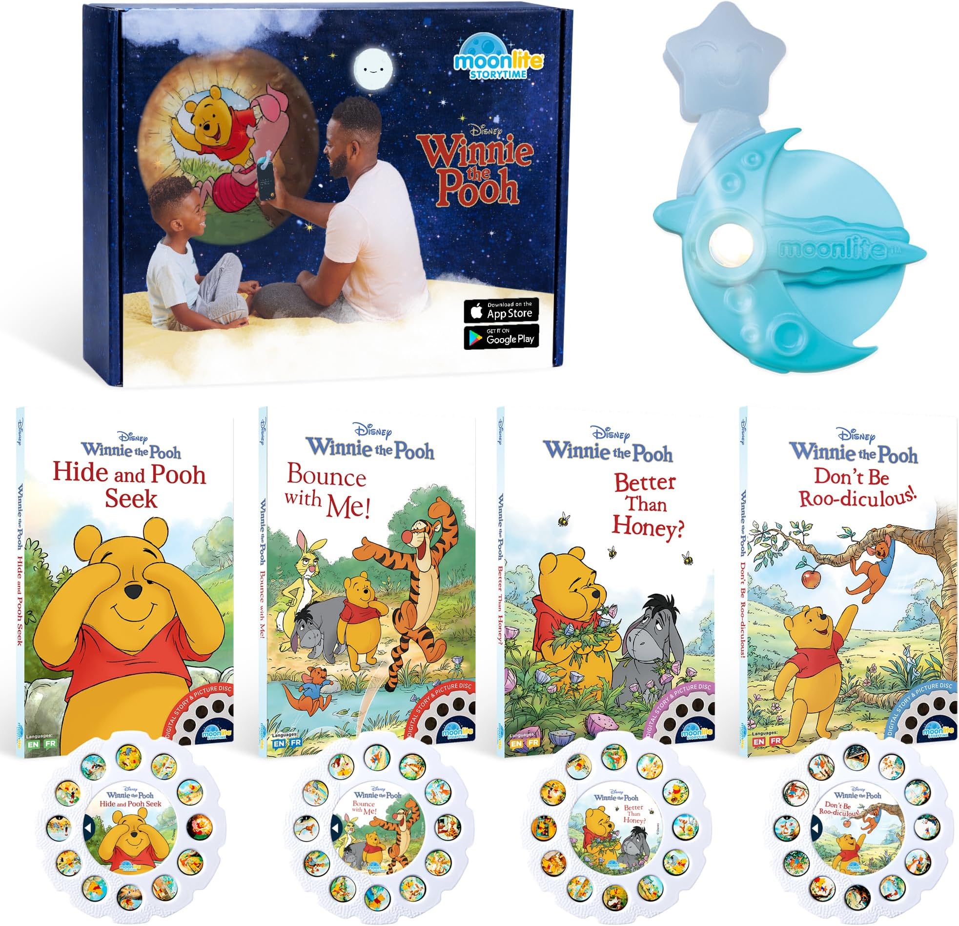 Storytime Starter Pack with Smartphone Projector, Picture Disc and Four Stories, Ideal for Bedtime, Storytime and Family Travel - Disney Winnie the Pooh