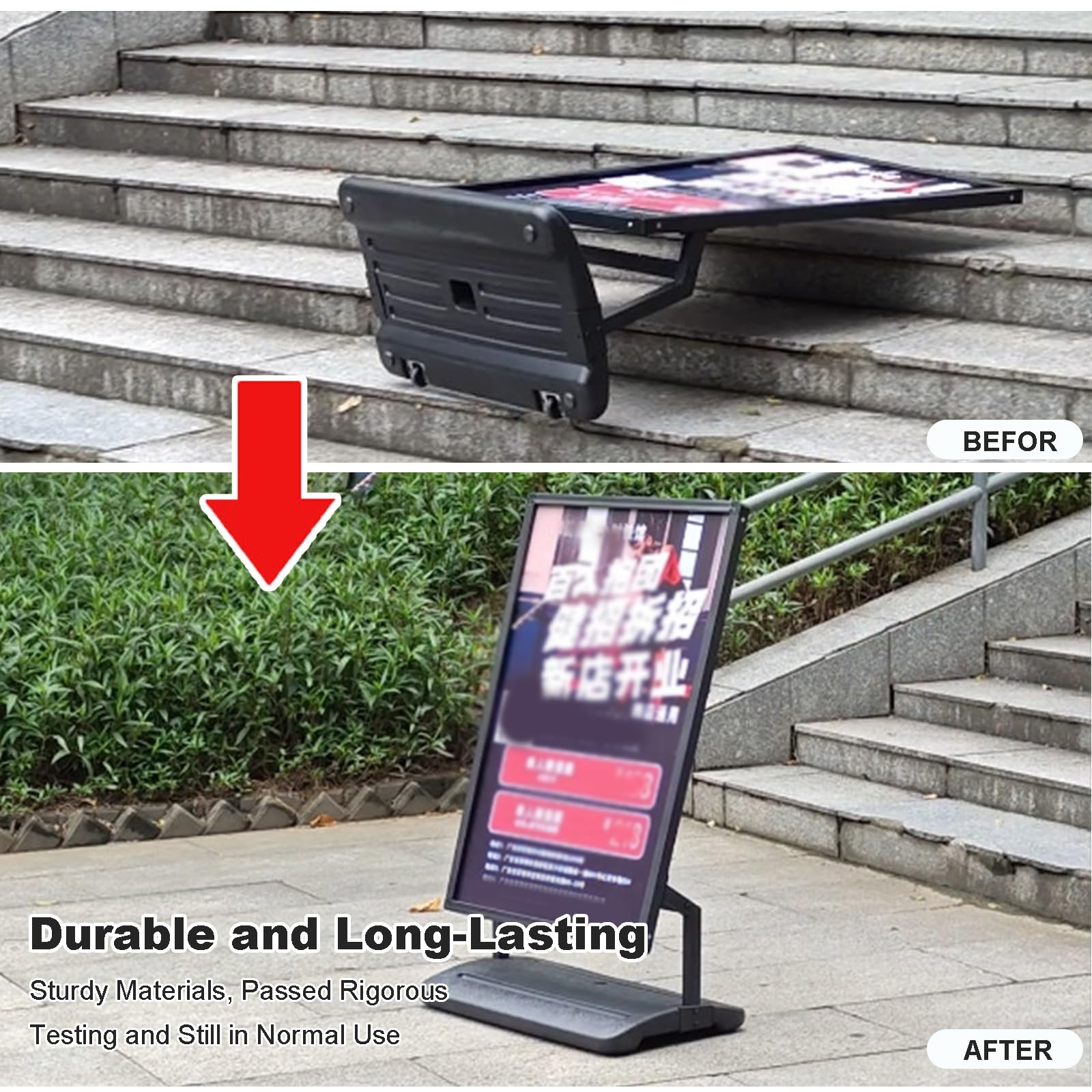 Soporte para Carteles de Exterior, Resistente al Viento, Resistente, con Base Rellenable y Ruedas para Eventos Comerciales y Minoristas(60x100cm)