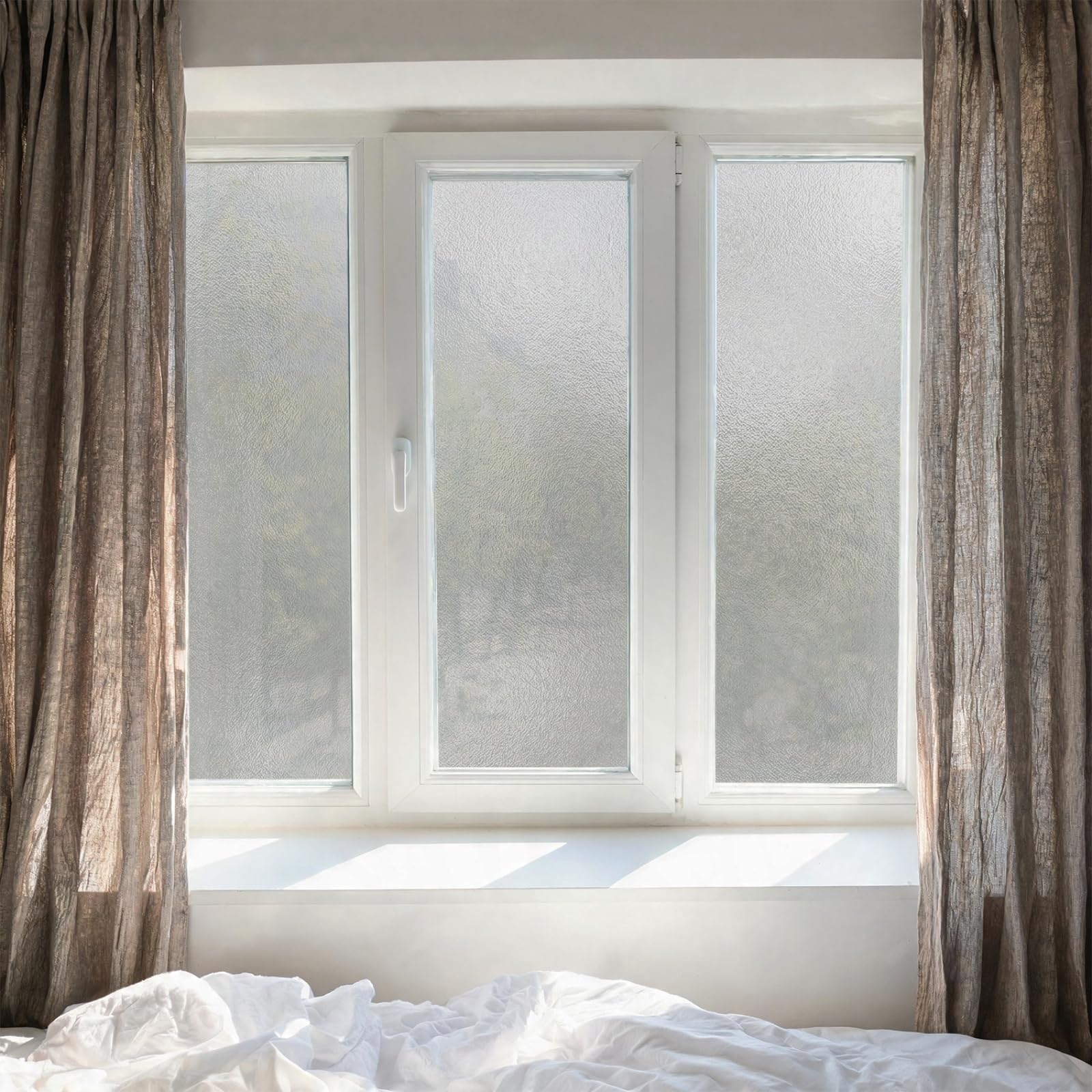 Window Film Privacy Ripple White Privacy Film for Glass Windows No Glue Static Cling Vinyl Covering Window Stickers for Bathroom Home and Office 43x200 cm