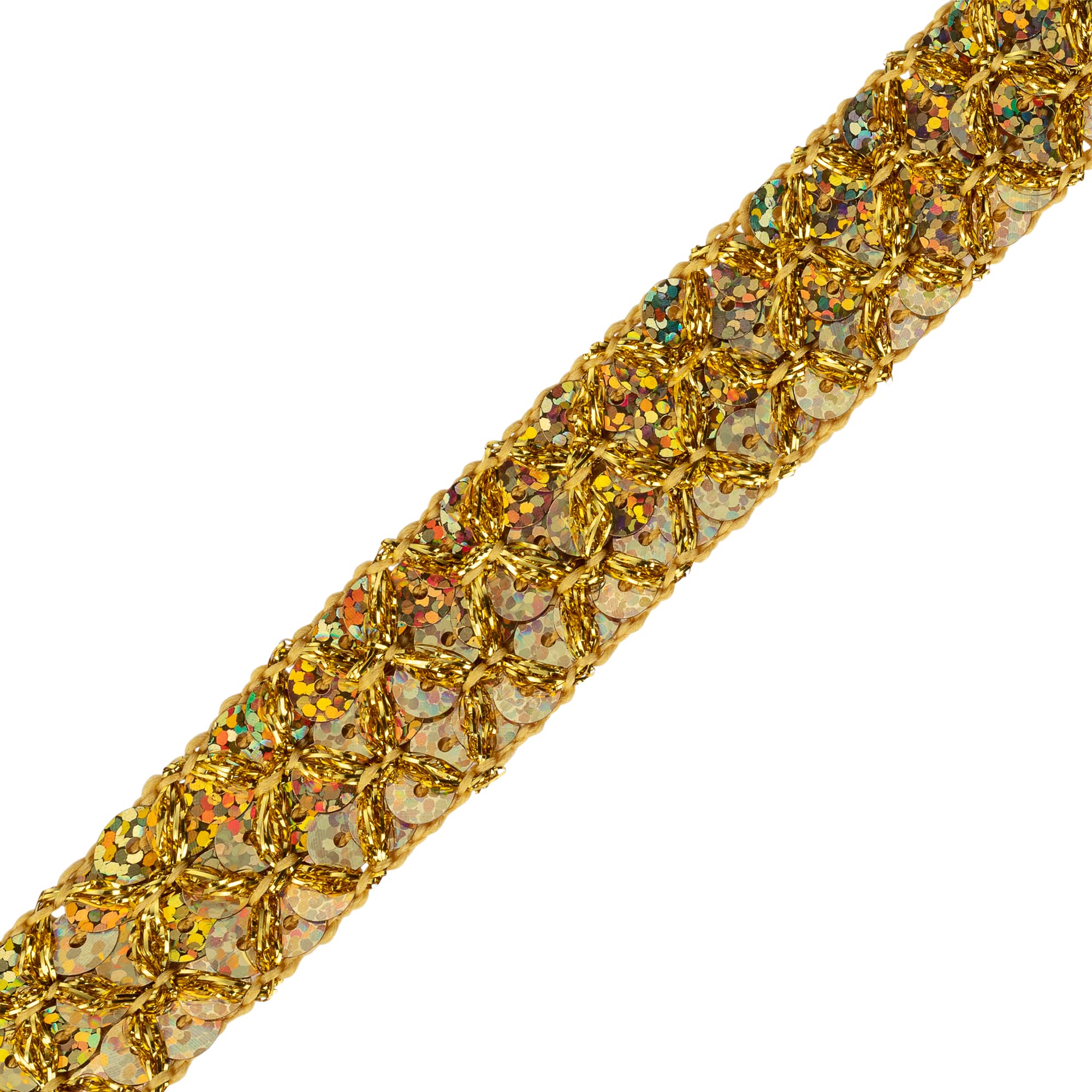 Discount Fabrics LTD Non Stetch Sequin Trim: Elastic 3 Row Ribbon Crafting, Sewing & Dressmaking 20mm Fabric Trim, Rhinestone Ribbon, Versatile DIY Projects (Gold Holograph,5m)