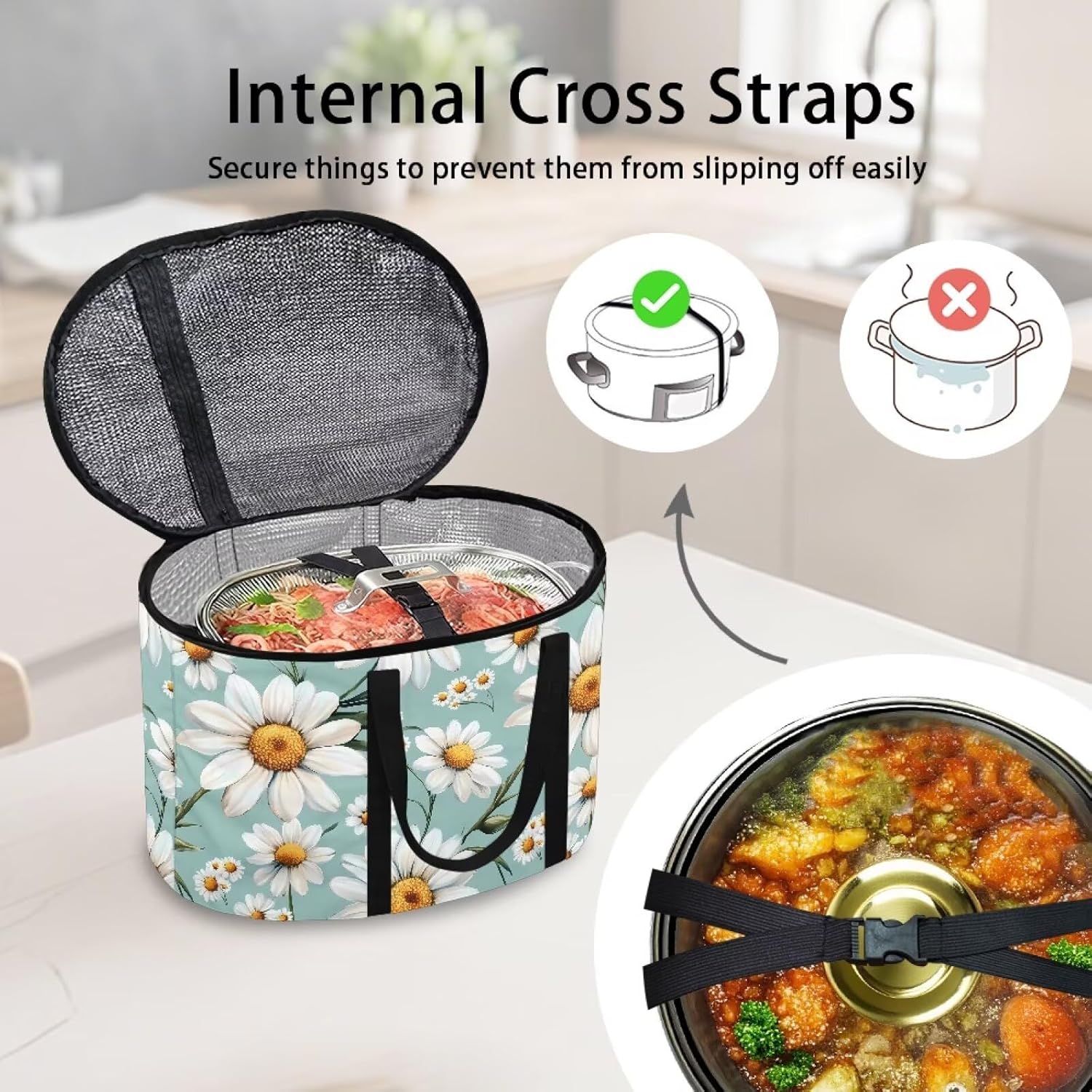 White Floral Large Capacity Crock Pot Bags for 4-8 Quart Crock Crock Pot Carrying Bag for Women Parents Holiday Gifts
