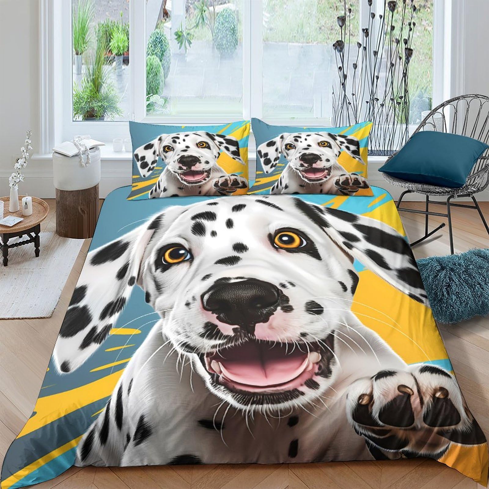 Ctjqhvkz Style-9 3D Printed Dalmatian Dog Fitted Sheet Microfiber Animal Pattern Bed Cover For Bedroom Guest Room Easy Care Single（135X200cm）