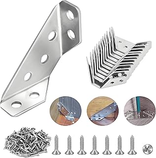 Heavy Duty Stainless Steel Corner Braces 12-Pack - Reinforce Cabinets,Tables,Chairs | Complete Kit w/ 84 Screws | Indoor/Outdoor Use,Triangular Brackets