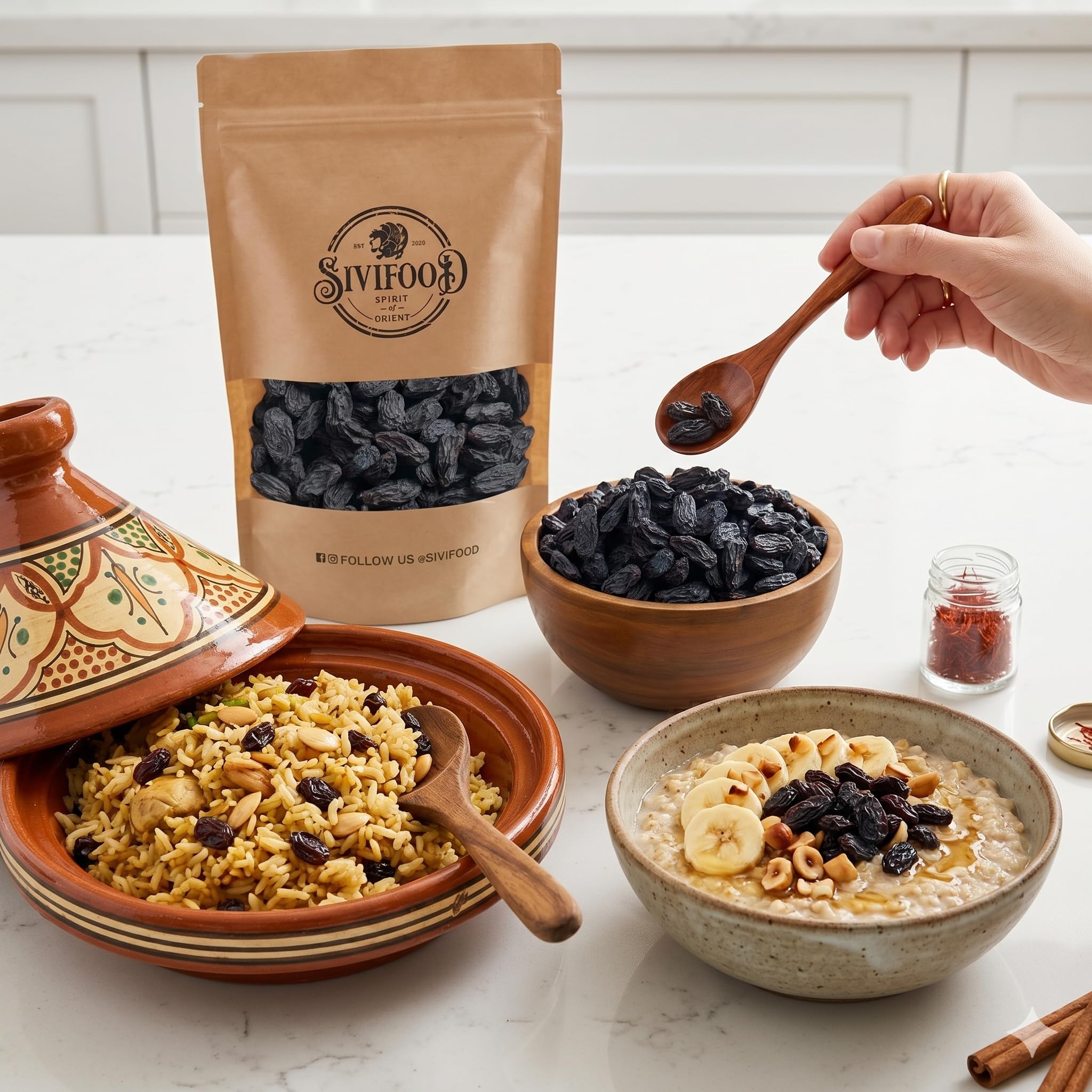 SIVIFOOD uvetta nera Jumbo senza zuccheri aggiunti 1kg – Naturale, dolce e succosa non solforate – Qualità premium – Ideale per snack, dolci, muesli o cucina – 100% frutta essiccata uva passa nera