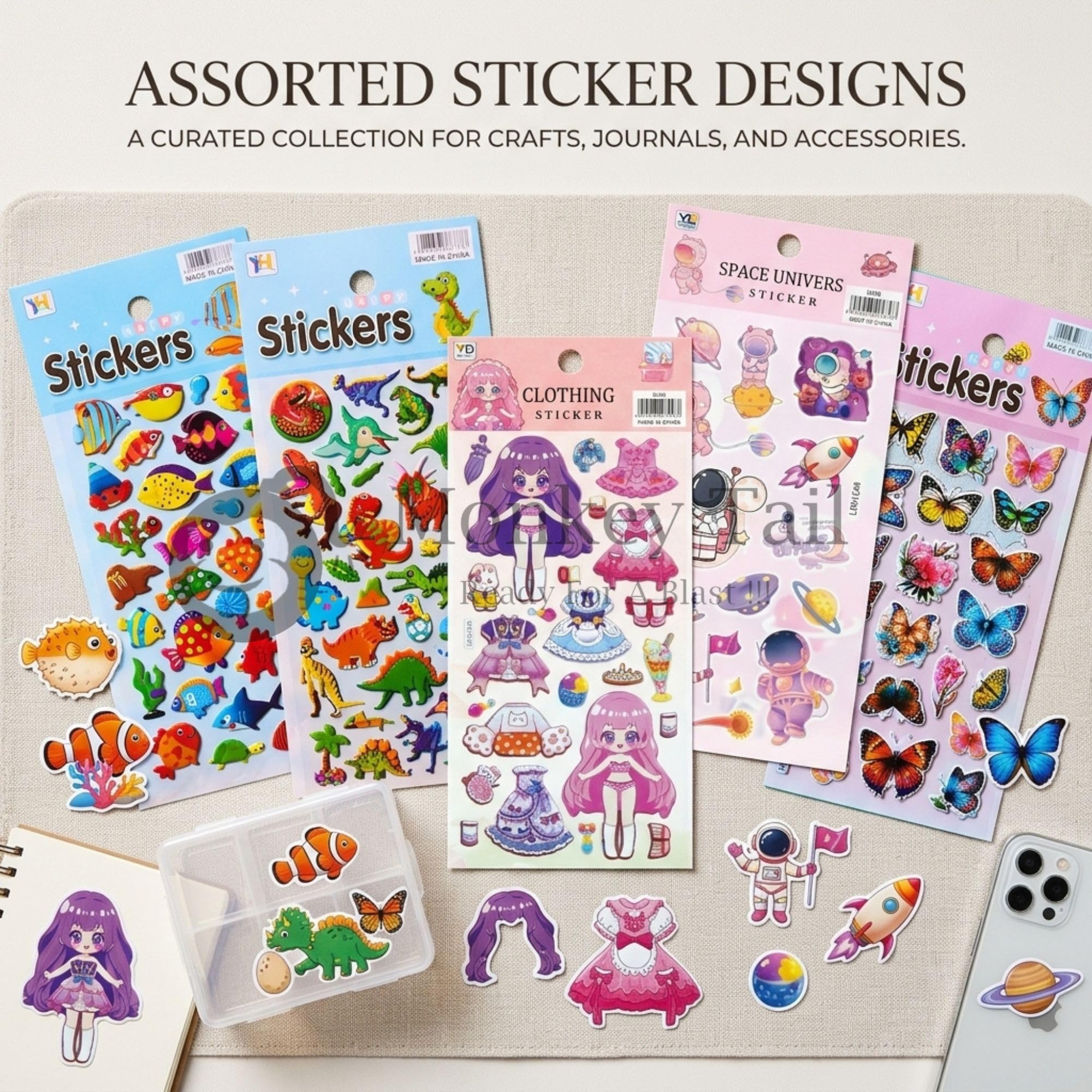 MONKEYTAIL Assorted Stickers (Set of 10 Sheets) 3D Puffy for Children as Reward | Craft Scrapbooking| Birthday Return Gift for Kids of All Age Group 3