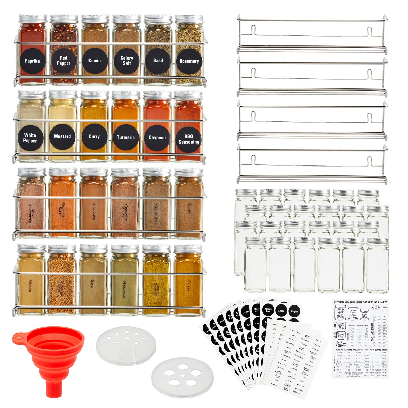 Buy 4 Spice Racks with 24 Glass Spice Jar & 2 Types of Printed Spice