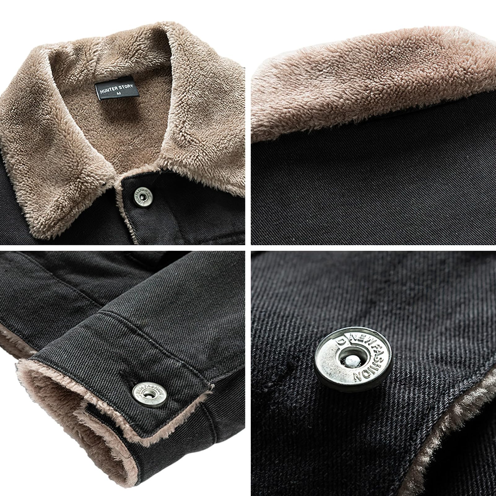 Herren Winter Fleece Gefütterte Jeansjacke mit Kragen Warme Flauschige Trucker Denim Jacke mit Multitaschen
