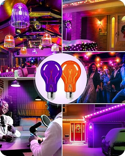 Miniatura 7 de EDISHINE Bombilla de filamento de vidrio morado naranja, bombilla LED regulable A19 de 8 W, bombilla LED Edison púrpura naranja para decoraciones de