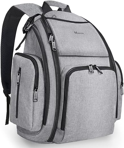 Diaper Bag Backpack, Large Multifunction Waterproof Travel Baby Nappy Changing Bag for Dad Mom with Insulated Pockets, Changing Pad, Stroller Straps, Mancro Maternity Baby Bag for Boys Girls, Grey