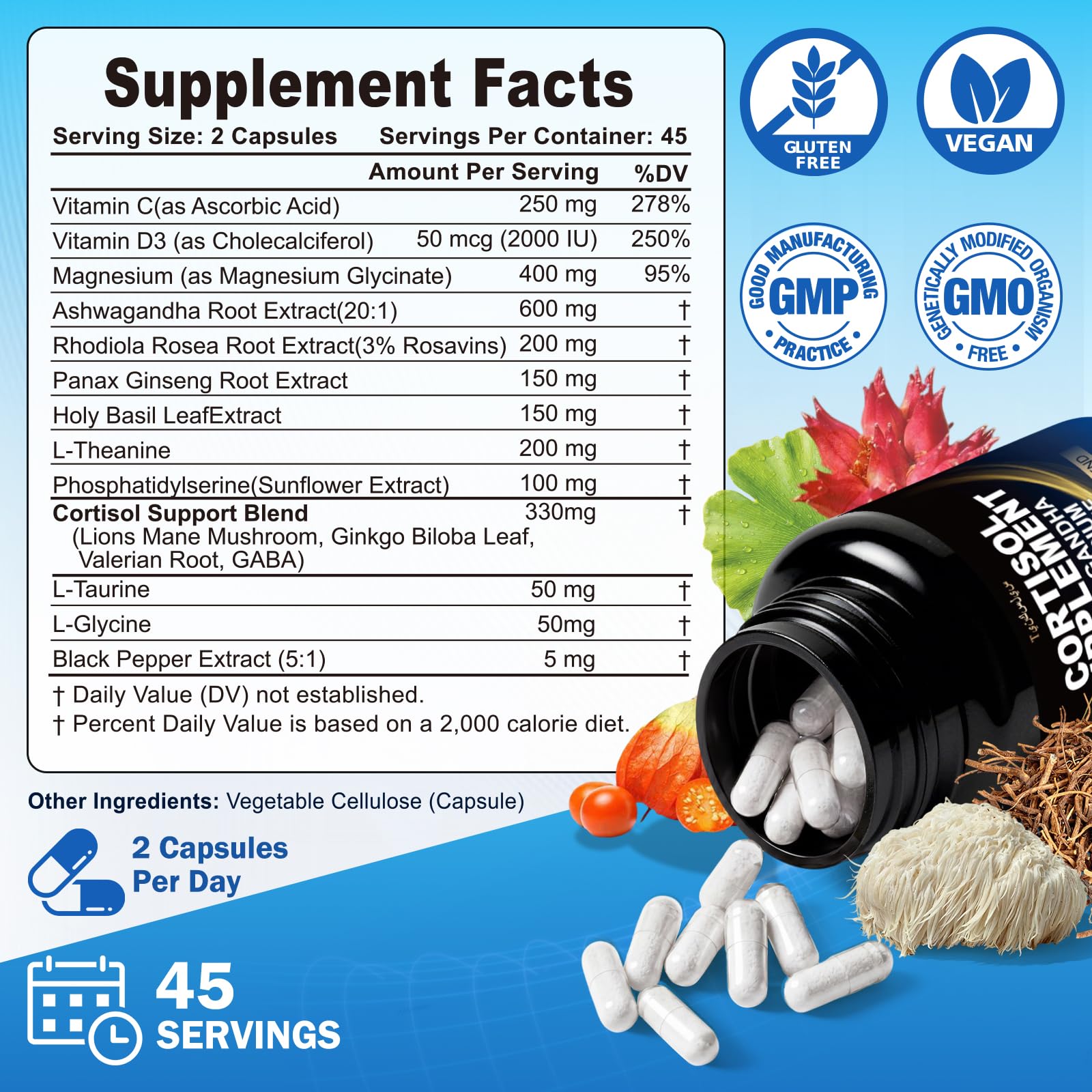 Cortisol Supplements for Women and Men - 16-in-1 Natural Cortisol Reducer with Magnesium, Ashwagandha & L-Theanine Blend, Stress Relief, Sleep Support & Daily Energy- Non-GMO Vegan — Amazon image 8
