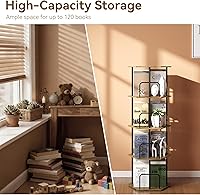 Vista 3 de SUNMORY 4 Tier Rotating Bookshelf Tower, Revolving 360 ° Spinning Bookcase, Hexagonal Corner Book Shelf Storage Carousel, Vertical Rotate Turning