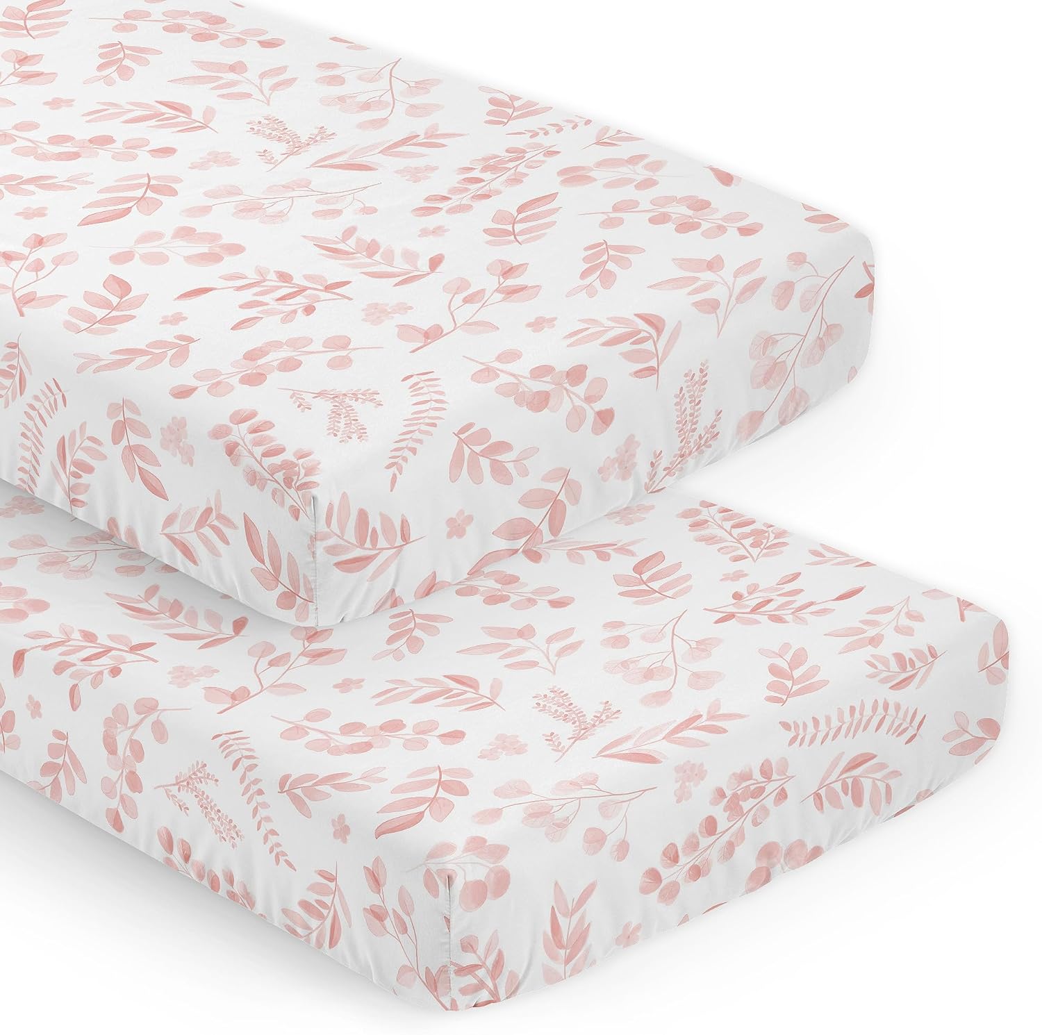 Sweet Jojo Designs Blush Pink and White Boho Floral Leaf Girl Baby Fitted Crib Sheet Set Infant Newborn Nursery Toddler Bed Room Standard Mattress 2p Chic Bohemian Watercolor Botanical Flower Woodland