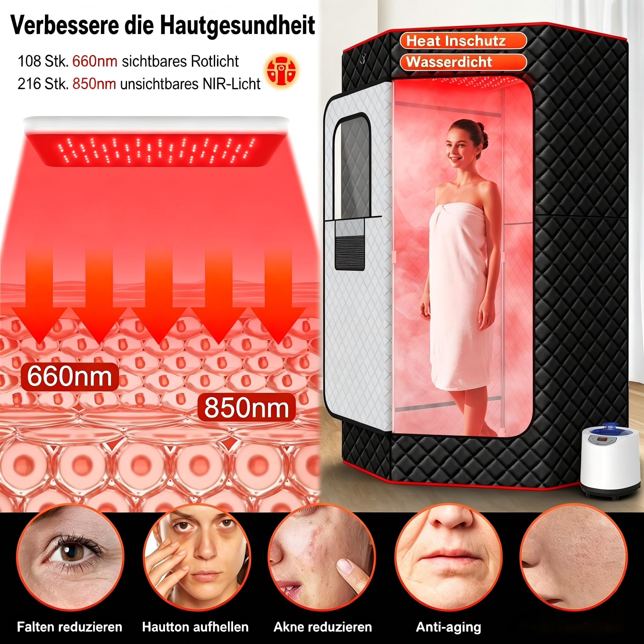 I-THERA-U Sauna de infrarrojos para el hogar - Sauna portátil de vapor de 660 y 850 nm sauna de vapor de cuerpo entero con 3L 1200 W generador de vapor baño de vapor, 15 niveles de calor, silla, mando