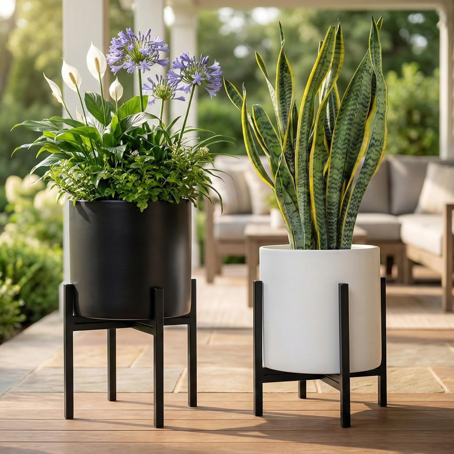 FaithLand Mid Century Plant Stand Indoor Outdoor (EXCLUDING 10" Plant Pot), Metal Planter Stand, Potted Plant Holder, Black, Hold Up to 10 Inch Planter - Fits Snake Plant - Upgraded Design. image 4