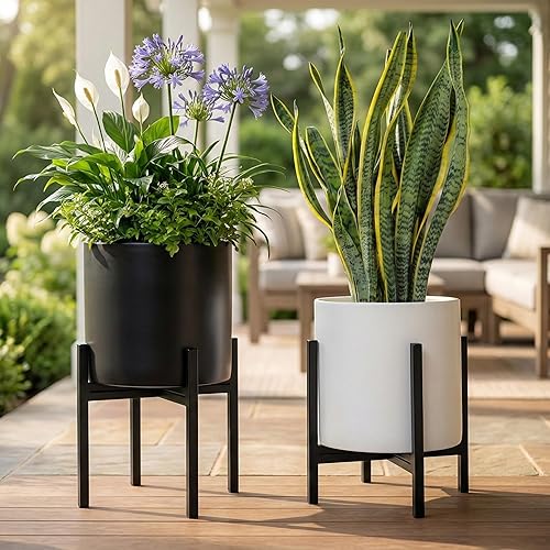 Miniatura 5 de FaithLand Soporte para plantas de mediados de siglo para interiores y exteriores (sin maceta de 10 pulgadas), soporte de metal para macetas, soporte
