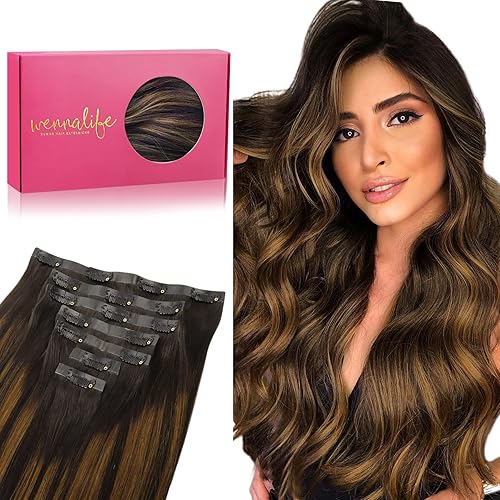 Wennalife - Extensiones de cabello humano sin costuras, clip en extensiones de cabello Remy de 14 a 22 pulgadas 7 unidades 130g a 150g