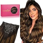 WENNALIFE Seamless Clip In Hair Extensions, 18 Inch 130g 7pcs Balayage Dark Brown to Chestnut Brown Hair Extensions Clip in Human Hair Invisible PU Skin Weft Natural Remy Human Hair Extensions