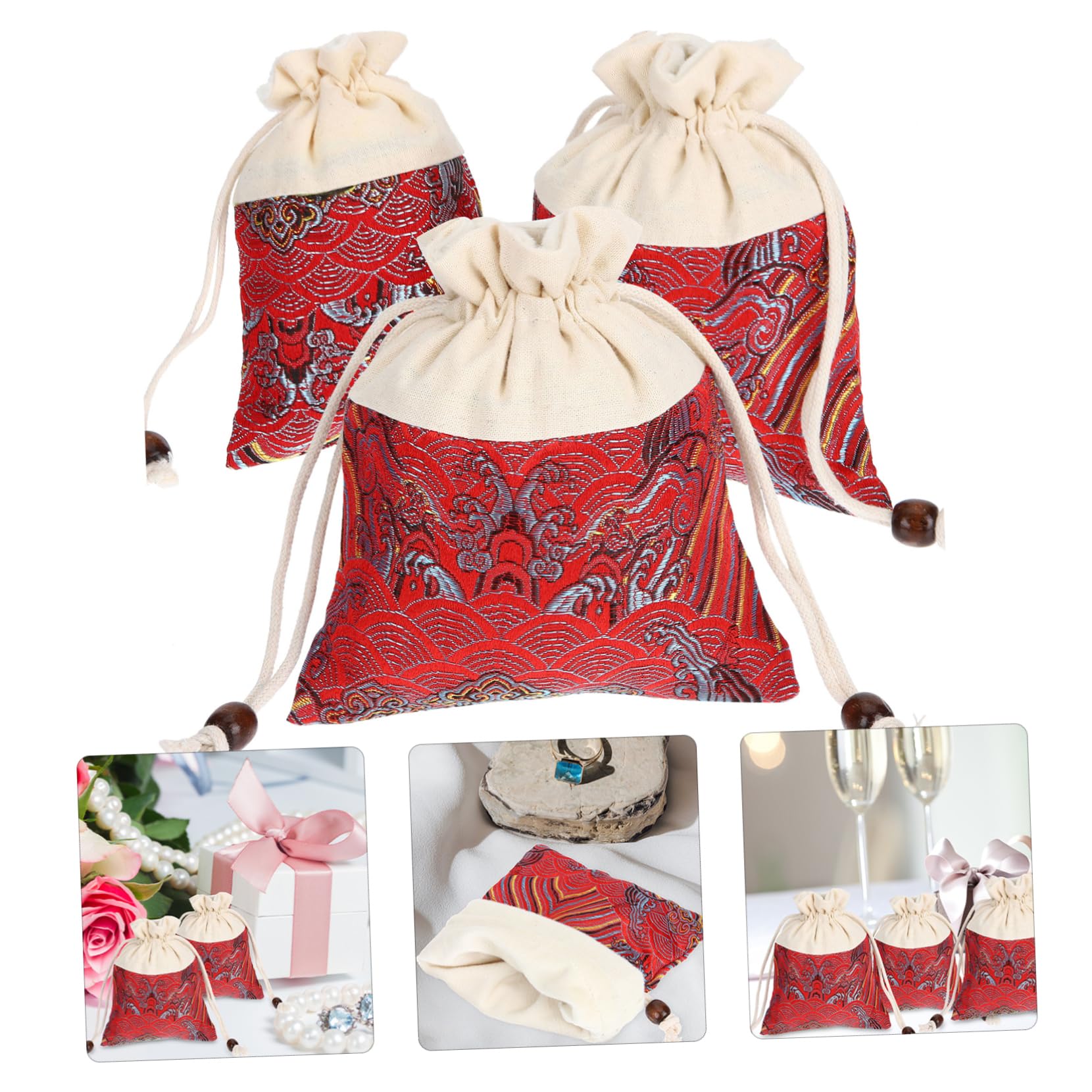 Healeved 15pièces Pochettes Cordon Brocart Pour Bijoux à Cordon Élégant Pour Fêtes Et Mariages Et Couleur Bleue