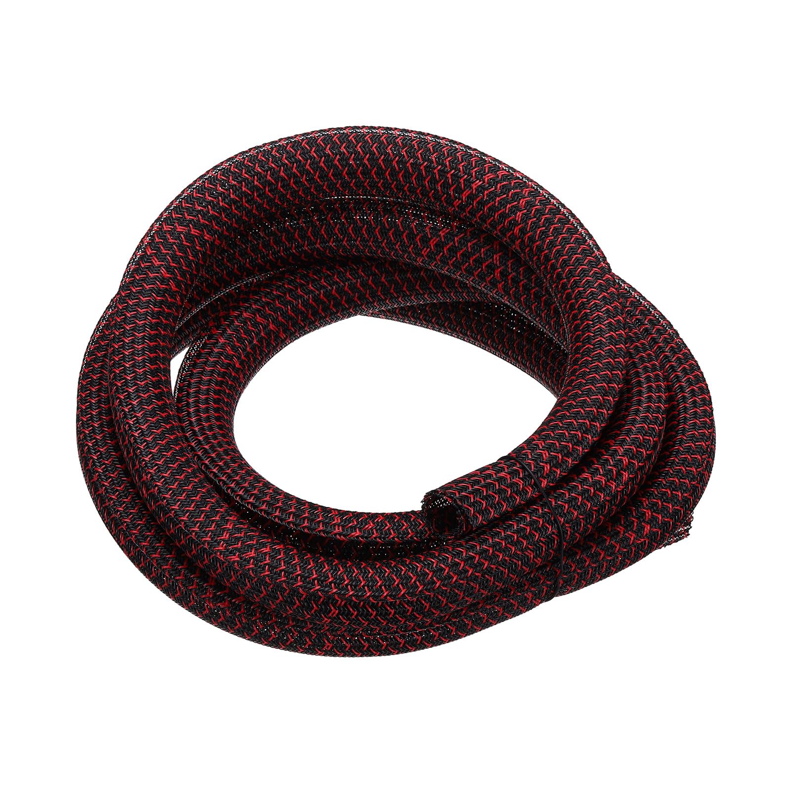 sourcing map Split Sleeve Wire Loom 1-1/2" 10Ft Black/Red Self Wrapping Braided Sleeve UL94-V2 Fireproof PET Sleeving for Automotive, Home Cable Management