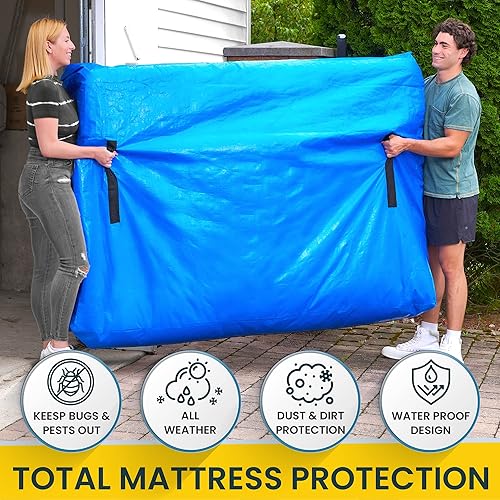 Miniatura 9 de (King) - Bolsa de colchón para mudanza y almacenamiento con cremallera y 8 asas de transporte, impermeable, resistente a los rayos UV, resistente,