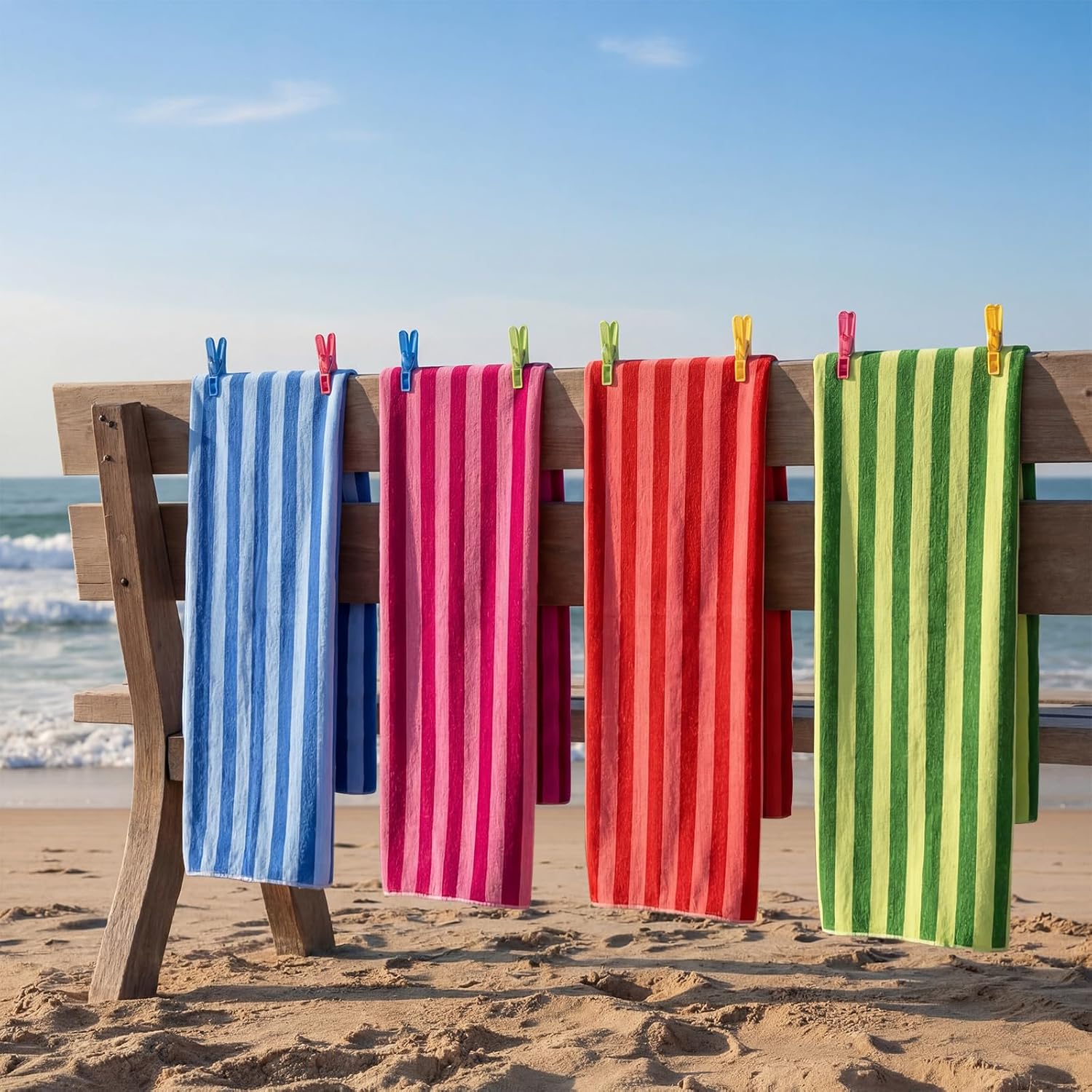 Gilprop 4 Packs Oversized Stripe Beach Towels Microfiber Pool Towel with Bags & Clips Soft Absorbent Quick Dry Camping Towels for Women Men Travel Families Swim (72×36 in,Multicolor)