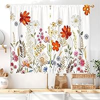 Vista 38 de Rusitc - Cortinas de cocina de 27.5 pulgadas de ancho x 39 pulgadas de largo, 2 paneles con bolsillo para barra, flores rosas claras