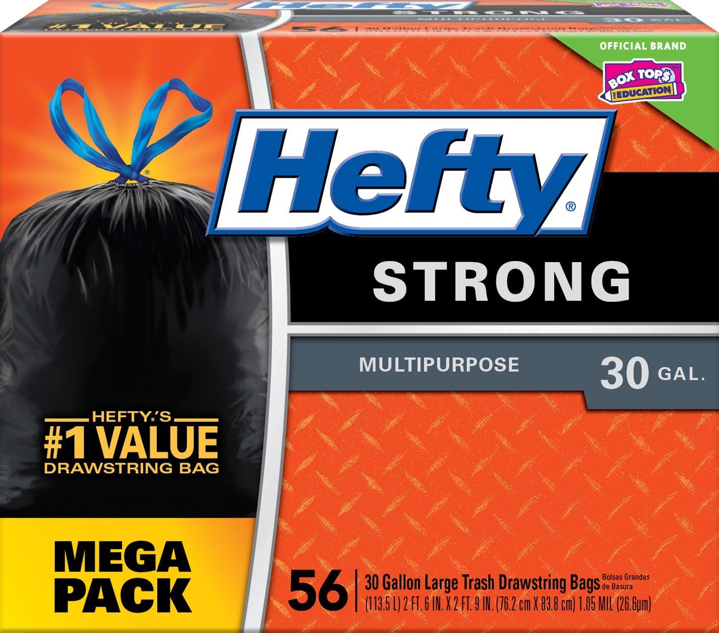 Hefty Strong Multipurpose Large Trash Bags 30 Gallon, 56