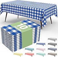 Vista 1 de Smiry Paquete de 10 Manteles Desechables de Cuadros Vichy Azules - 54" x 108" Mantel de Plástico de Servicio Pesado, Cubiertas de Mesa Impermeables