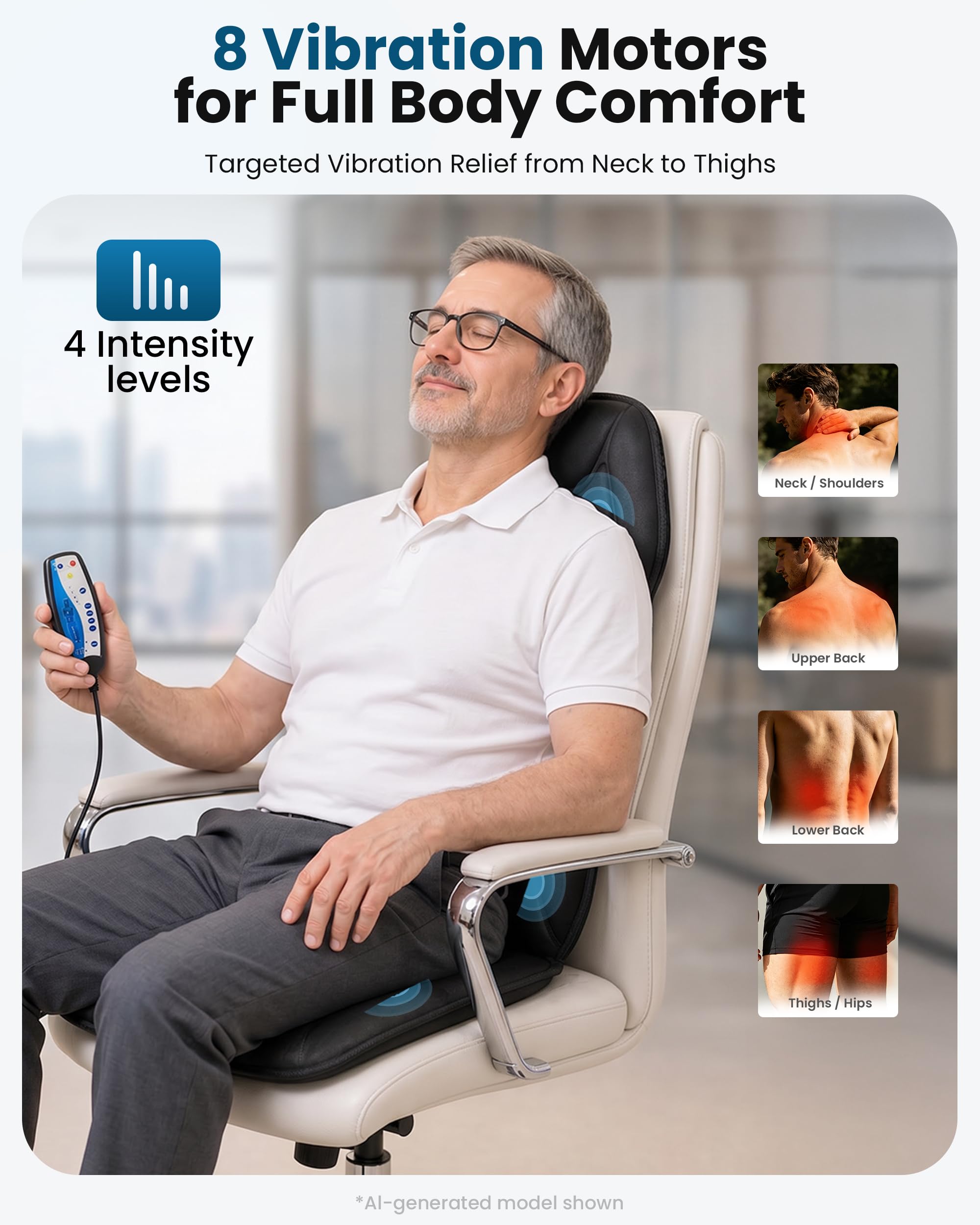 COMFIER Funda de Asiento con Masaje y Calor, Esterilla de Masaje con Vibración para Espalda y Cuello, Cojín de Asiento para Relajación, Masajeador Espalda para Oficina en Casa, Regalos para Mujer