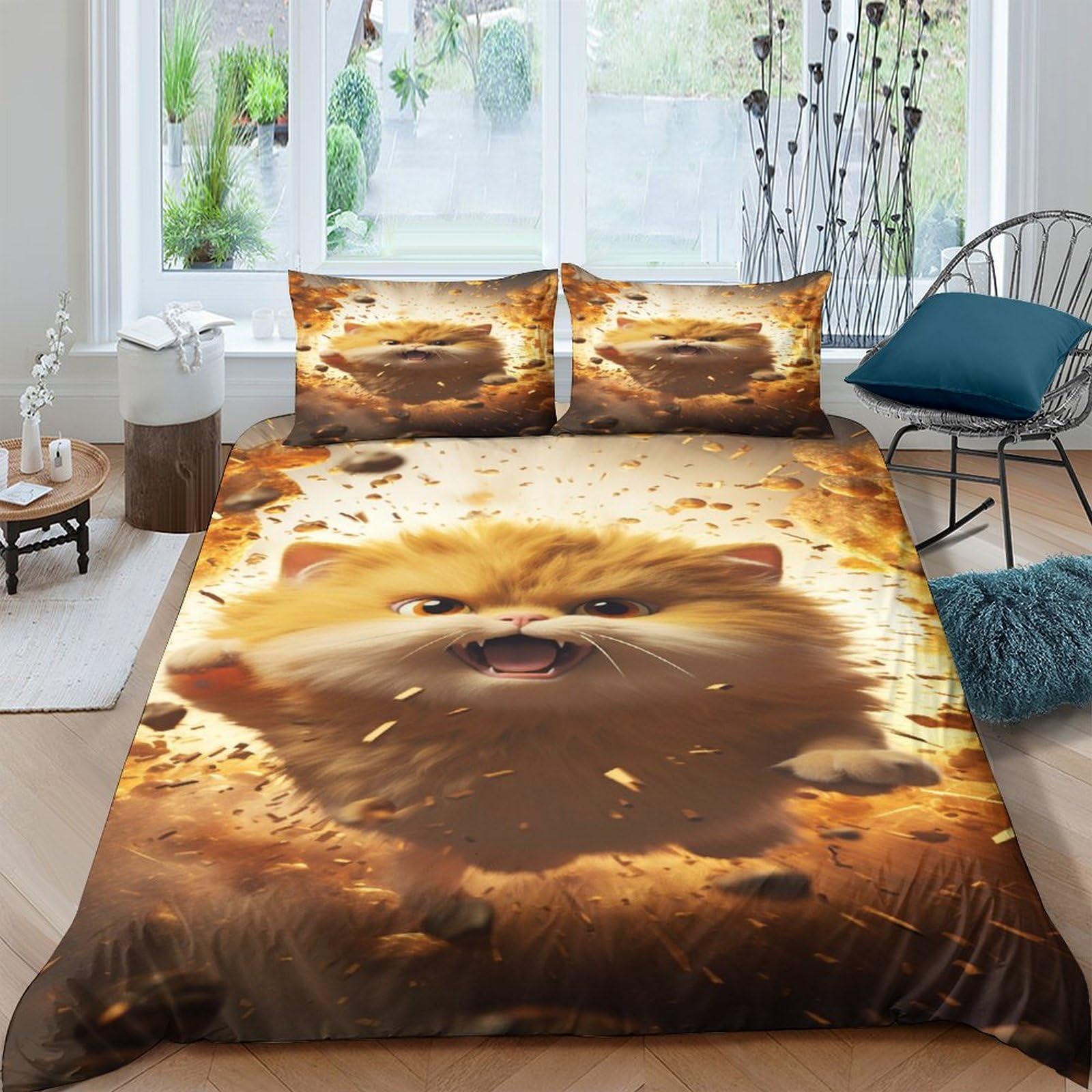Housse de couette chat Kung Fu parure de lit 3 pièces 200x200 cadeau original enfant adulte