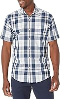 Amazon Essentials Men's Regular Fit Short-Sleeve Plaid Poplin Shirt - 100% Cotton Button-Down for Everyday Comfort