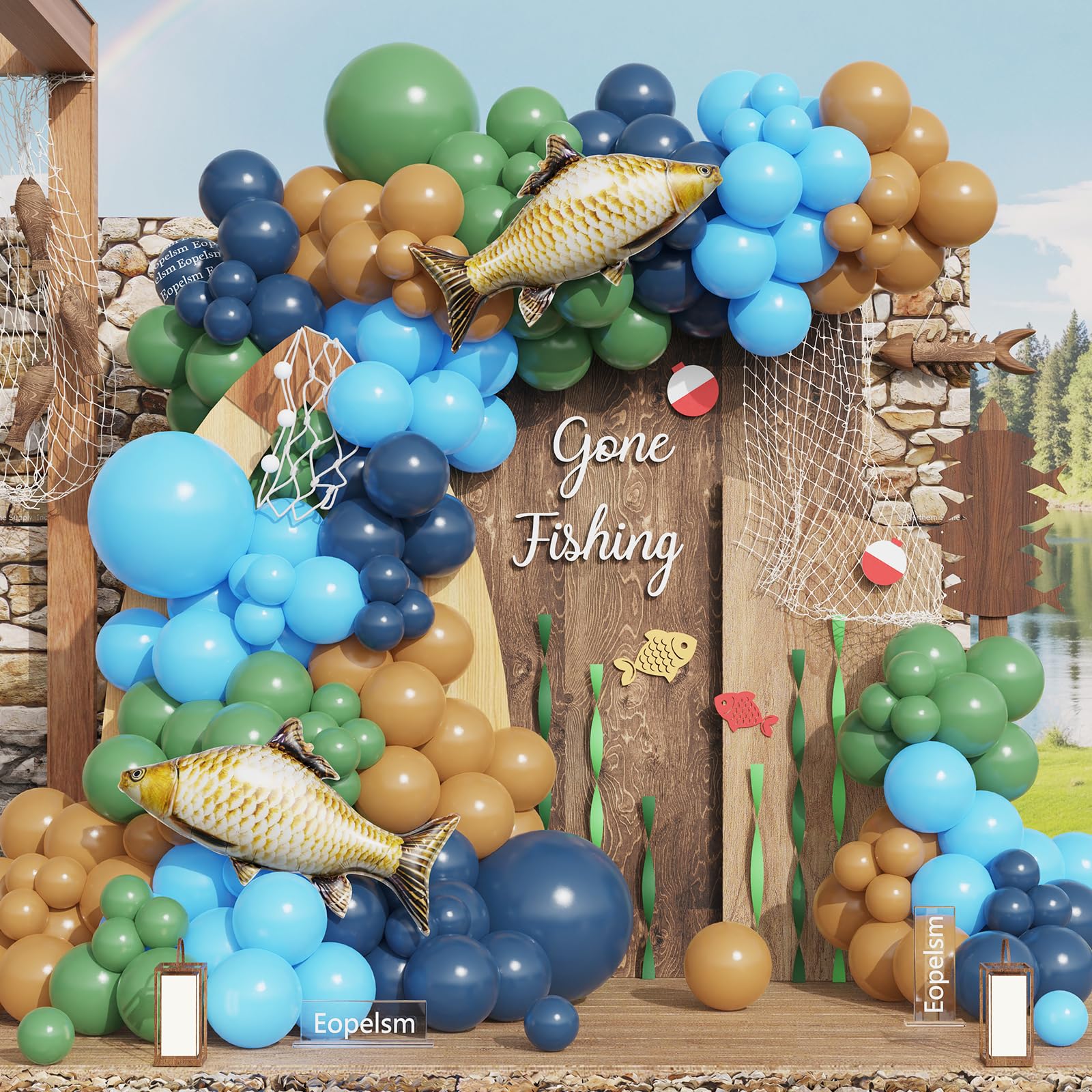 Gone Fishing Balloon Garland 145Pcs Blue and Green Balloons with Fish Balloons for Gone Fishing Father's Day Baby Shower OFishally One Birthday Party Decorations : Home & Kitchen
