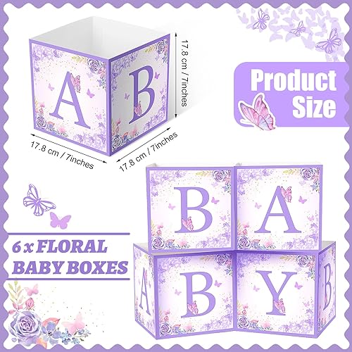 Miniatura 2 de Bucherry 6 cajas de mariposa morada para baby shower, cajas de globos morados con letras de bebé, caja de revelación de género para globos, flores,