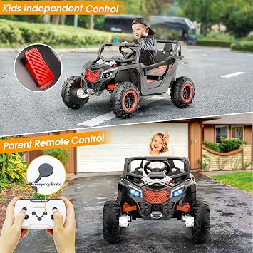 YunTopKids 2 Seater Ride On Car for Kids,12V 10AH Ride On UTV Toy,4WD Electric Car with Remote Control,4 Shock Absorbers,4 Motors, Soft Start,Music Player,Electric Cars for Kids Ages 3+,Black