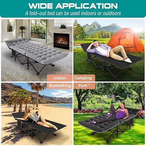 Miniatura 6 de Catre plegable para campamento, catre plegable para adultos, catre de dormir portátil con colchón plegable para exteriores, catres de campamento con