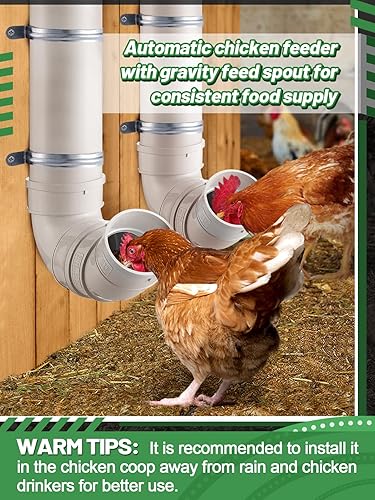 Miniatura 7 de Juego de 2 alimentadores automáticos para pollos sin residuos, capacidad de 13 libras, de PVC, resistente, para gallineros, puerto de alimentación