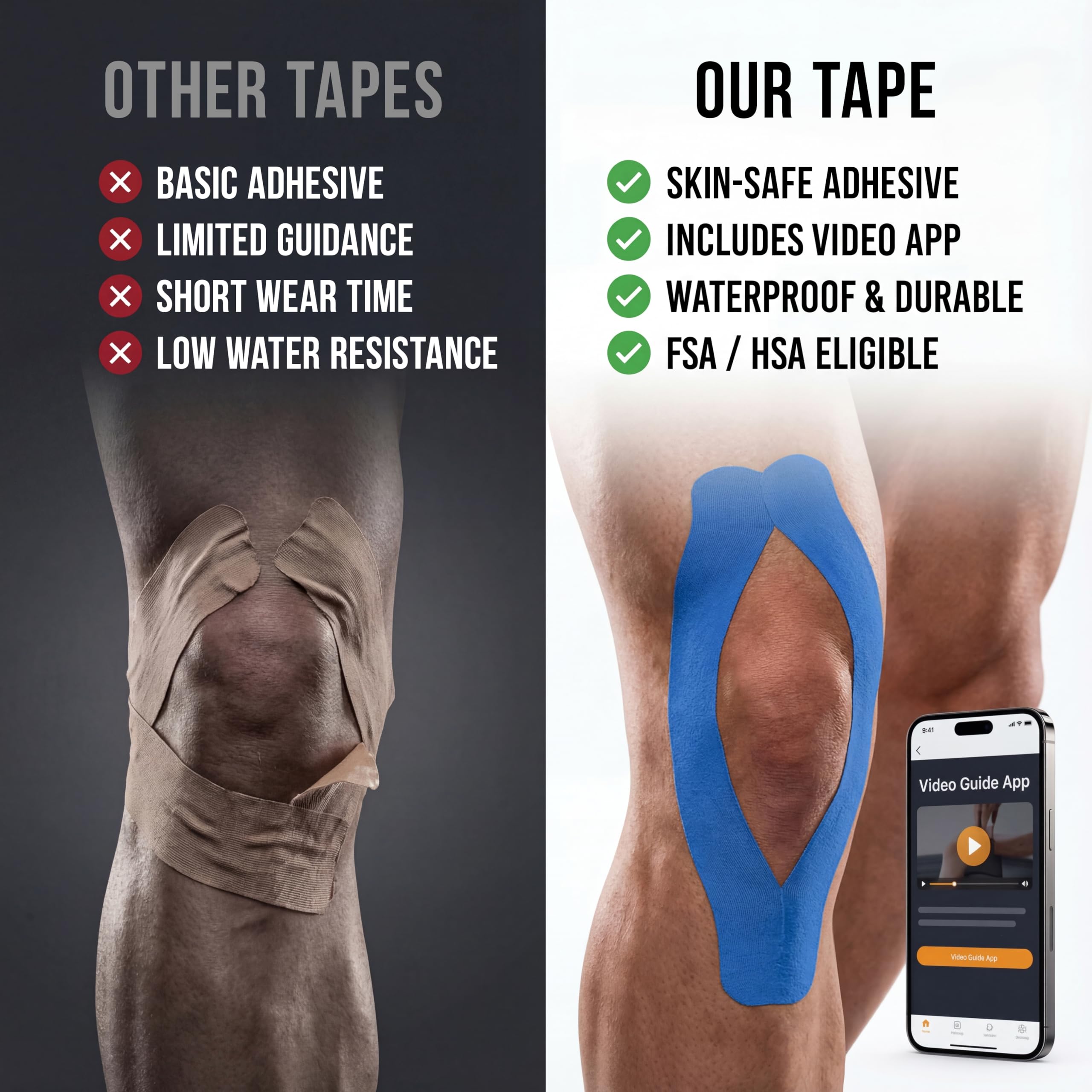 Kinesiologie-Tape, erstaunliche Unterstützung für athletischen Sport und Erholung + gratis Taping-Anleitung – vorgeschnitten, 5,1 cm, 30,4 m (Marineblau + gratis Klebeanleitung, 1 Stück)