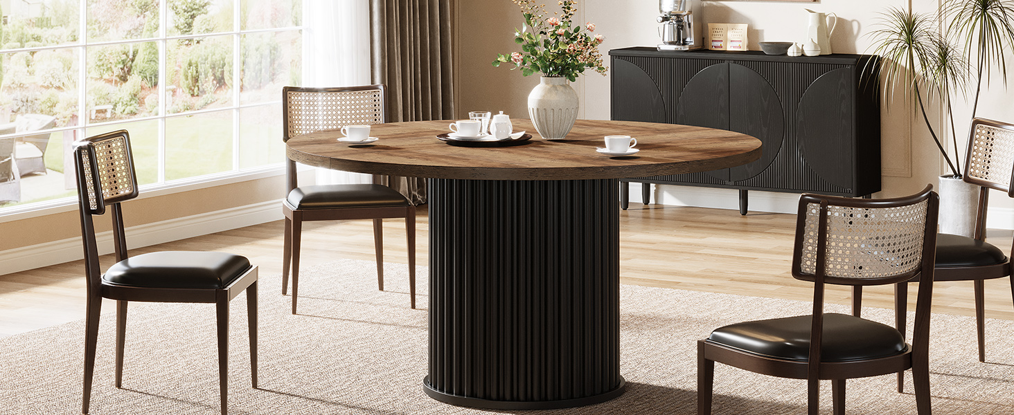 Tribesigns Tavolo Da Pranzo Rotondo 120 Cm, Per 4-6 Persone, Base In Metallo, Piano In Truciolato E1, Stile Moderno, Sedie Non Incluse - 4