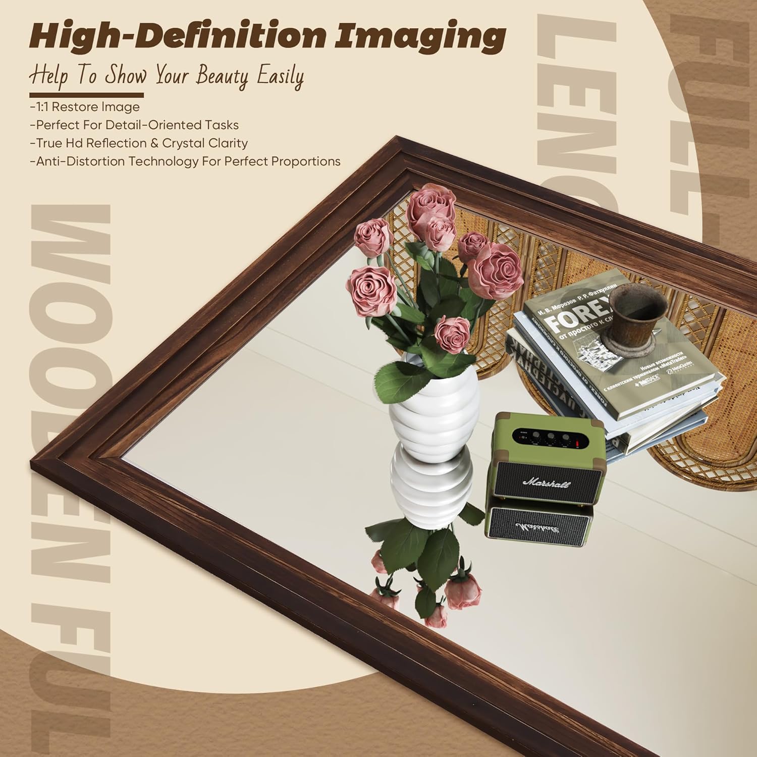 Antok Full Length Mirror with Solid Wood Frame, 71"×32" Wall Mounted Oversized Floor Mirror with Stand, Leaning Standing Hanging for Bedroom Living Room Entryway, Walnut, Rect Style