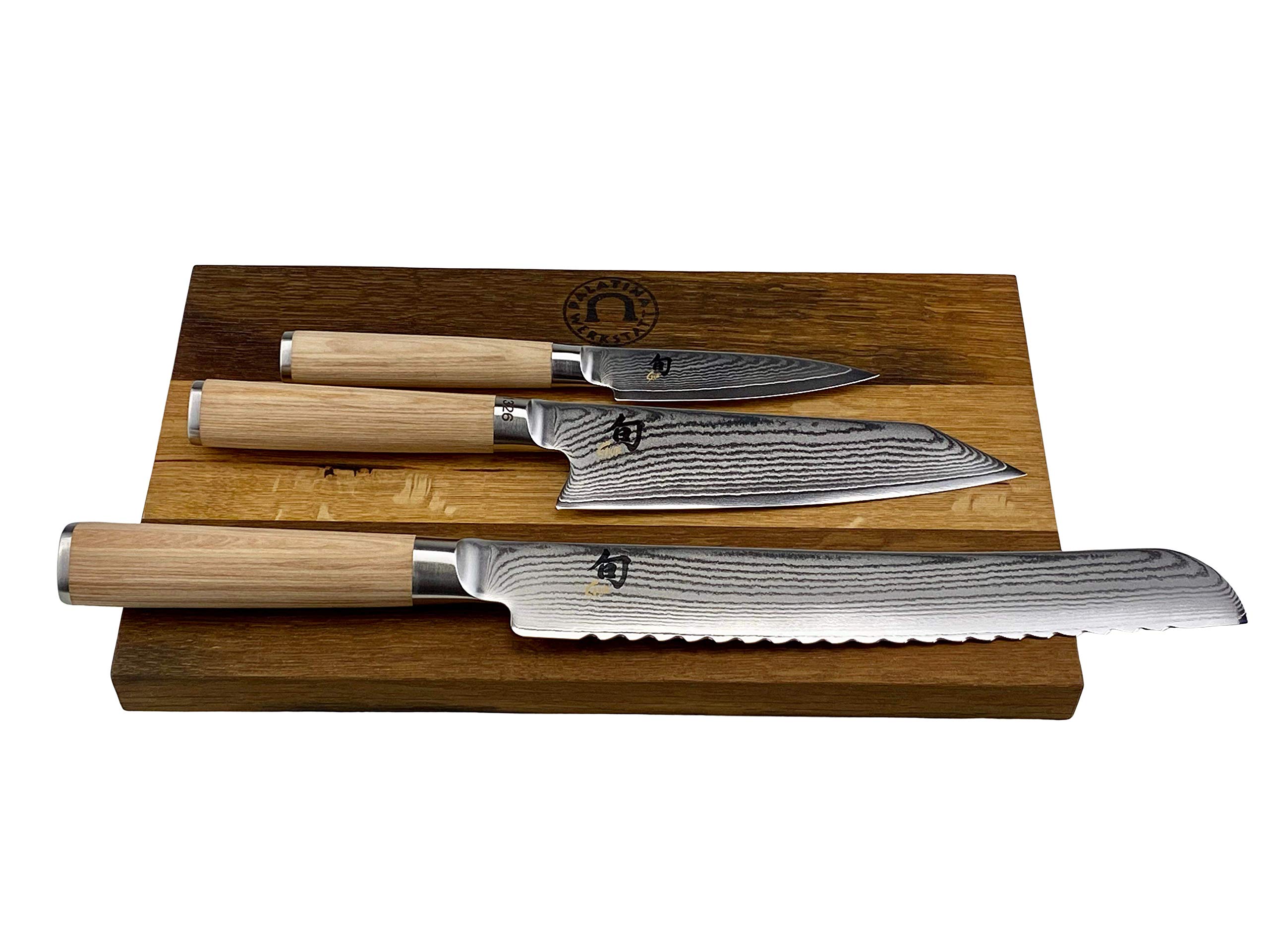 Kai Shun Classic White DM-0700W - Juego de cuchillos de cocina DM-0777W (incluye cuchillo de pan japonés DM-0705W, incluye tabla de cortar de 30 x 18 cm)