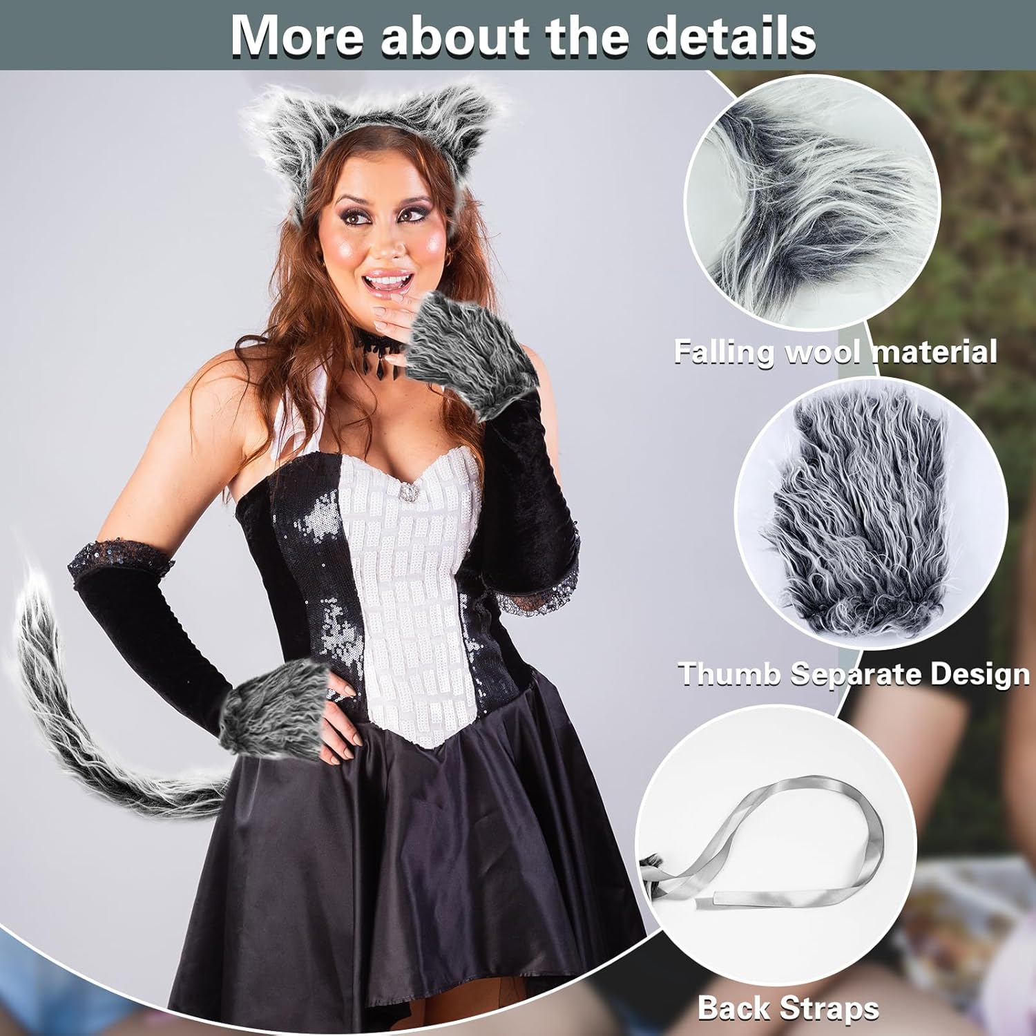 Beviliu Wolf Ears Grey, Wolf Headband Halloween, Wolf Fox Ears Headband Adult - Image 2