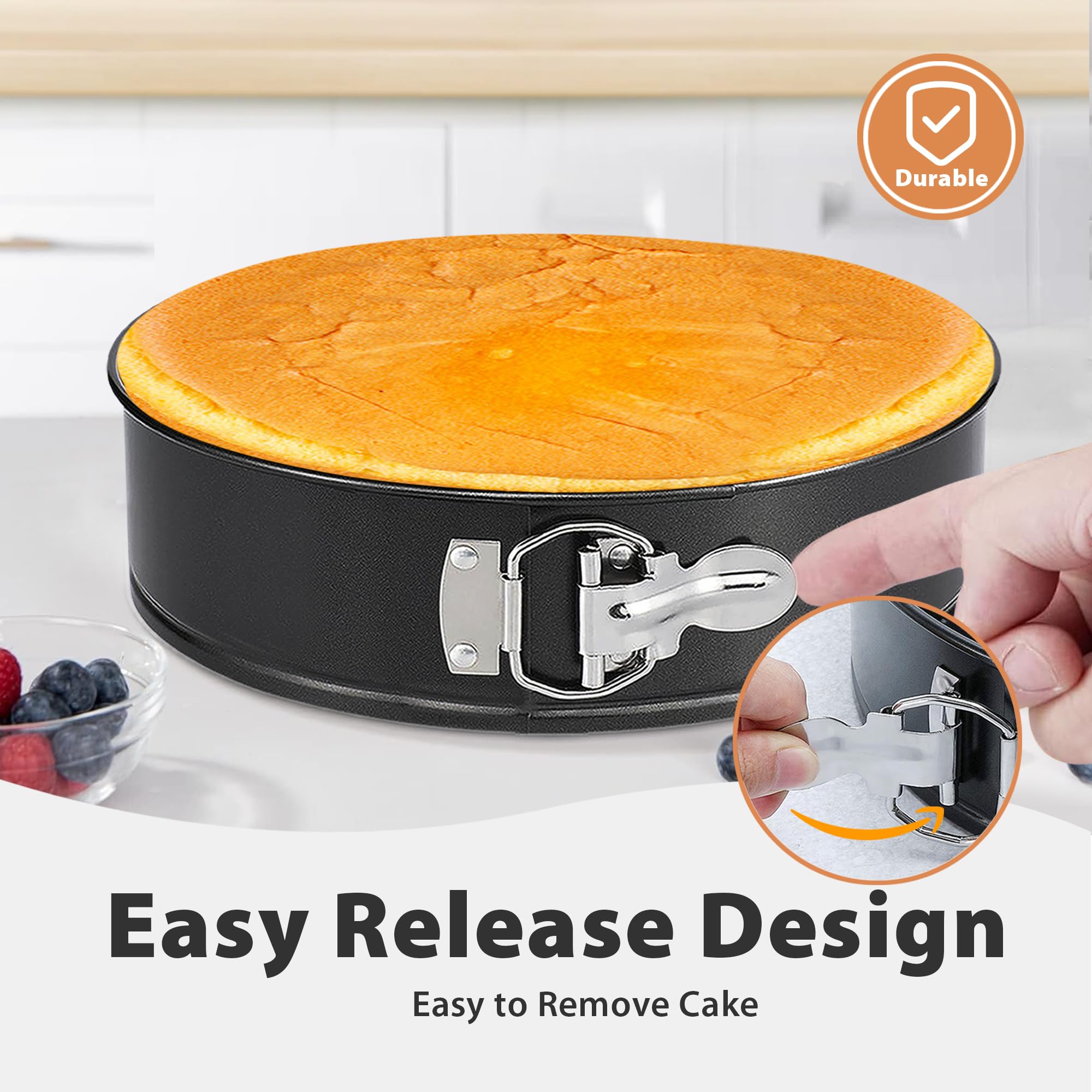 Springform - Molde antiadherente para tartas de queso de 9 pulgadas con protector, molde de resorte a prueba de fugas para pastel de queso, moldes redondos para tartas de queso para hornear, molde 3