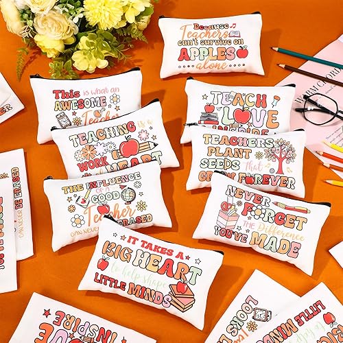 Miniatura 6 de Yahenda 16 bolsas de maquillaje para profesores, bolsas de cosméticos arcoíris a granel, regalos para profesores para el día del profesor, semana de