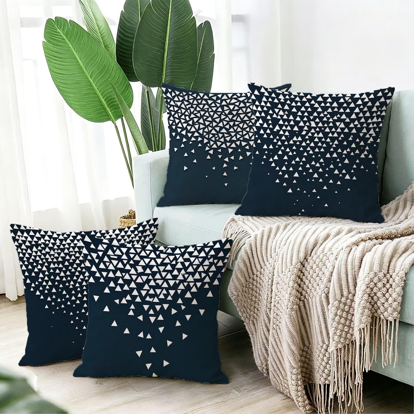 Blu Federe Cuscini Divano 65x65cm, Cuscini da Esterno Set de 4, Cod-149 | Velour Copricuscini Decorativi Letto Arredo, per Letto, Soggiorno, Giardino, Esterno, Casa Decorazione Set di 4 Astratto