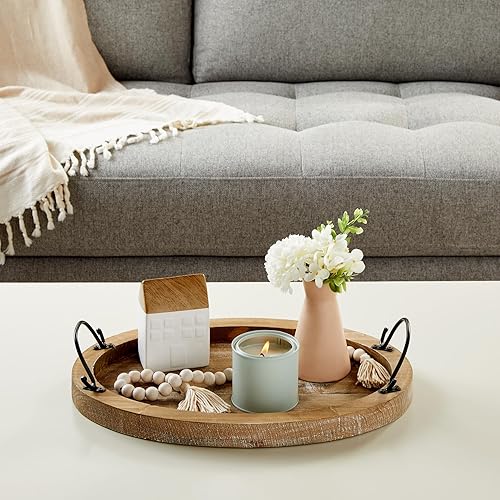 Miniatura 9 de Bandeja ovalada de madera con asas, plato decorativo blanco rústico para decoración de mesa auxiliar, sala de estar y decoración de granja, 16 x 11