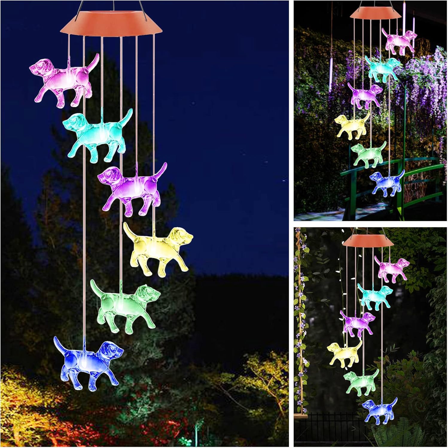 Dog Solar Wind Chimes Outdoor, LED Dog Wind Chimes Outdoor