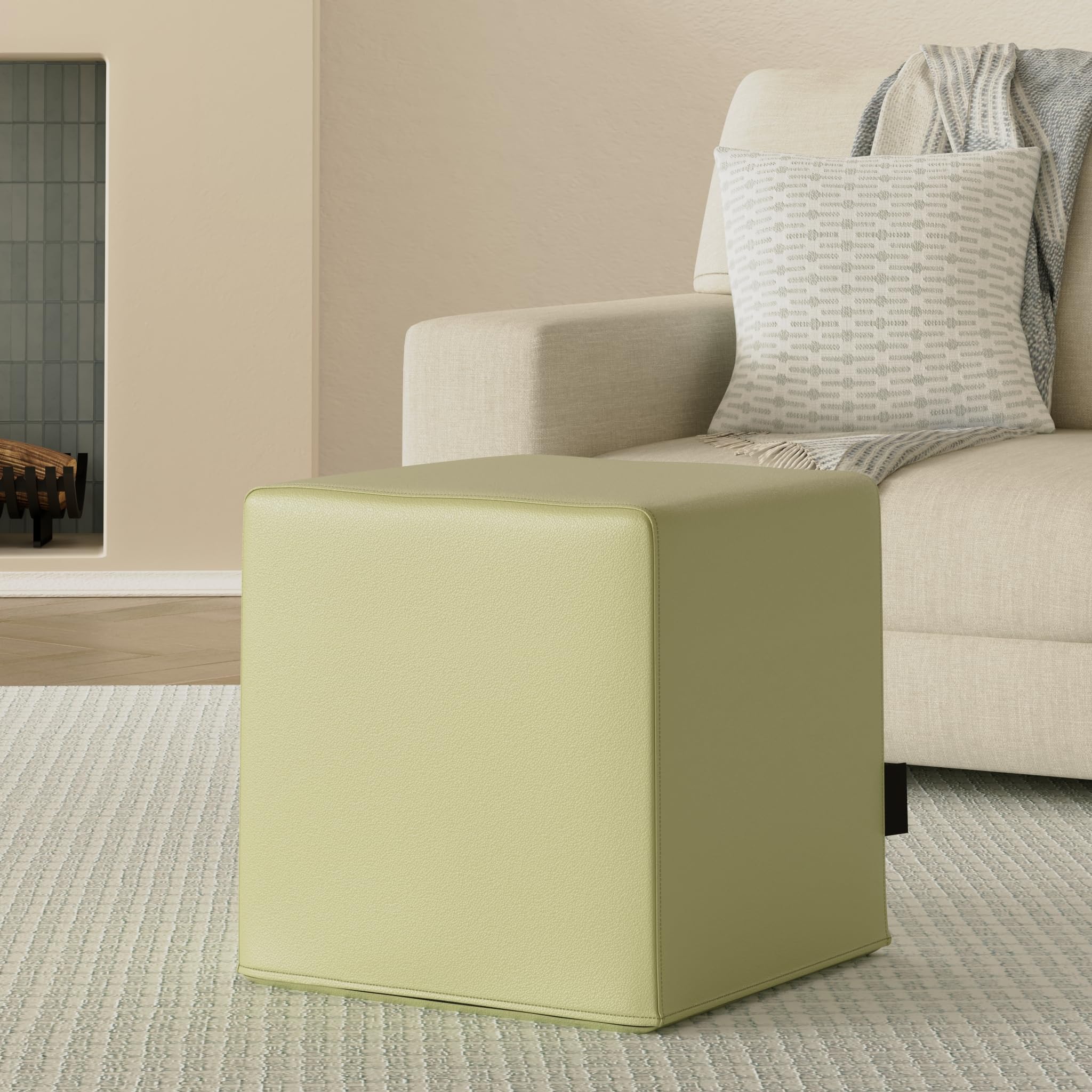 Pouf Cubo In Ecopelle Nero 45x45x45 Cm - Sfoderabile, Interno In Poliuretano, Puoi Aggiungere Ripiano In Plexiglass