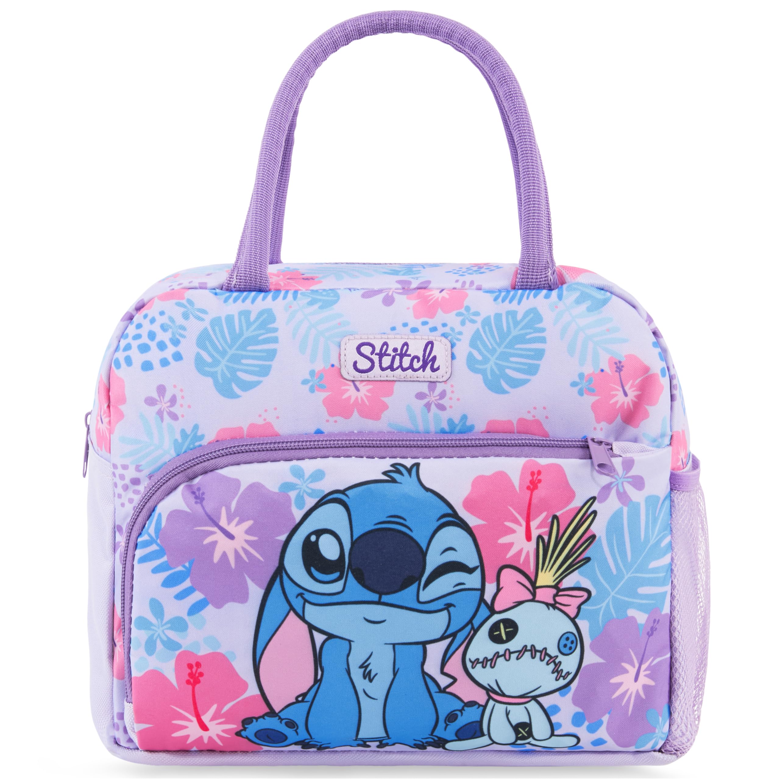 Get Trend Disney Stitch Girls Insulated Lunch Tote Bag, Dual Handle Cooler Bag with Bottle Holder & Front Pocket, Food Carrier for School, Picnic & Travel, Girls Gifts (Multi Stitch) โ image 1
